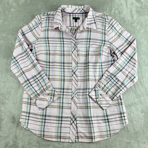 Talbots Shirt Womens Medium Pink Plais Long Sleeve Lightweight Preppy Workwear